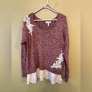 Jessica Simpson Maternity Lace-Trimmed Layered Looking Sweater